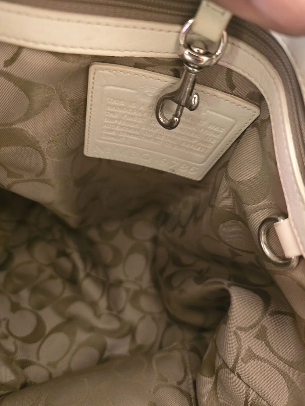 Coach Black Patent Leather Tote Bag with White Trim and Signature Lining